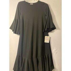 Lularoe Maurice XXS Dress Black Ruffle Hem 3/4 Sleeves Stretchy Casual